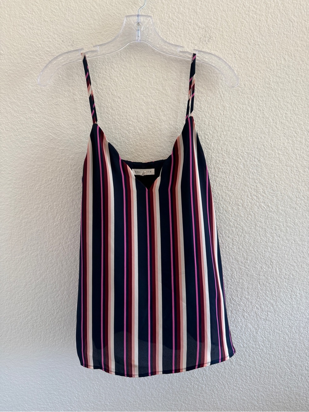 Socialite Navy, Pink & Cream Striped Spaghetti Strap Cami with Scalloped Details - Picture 1 of 9